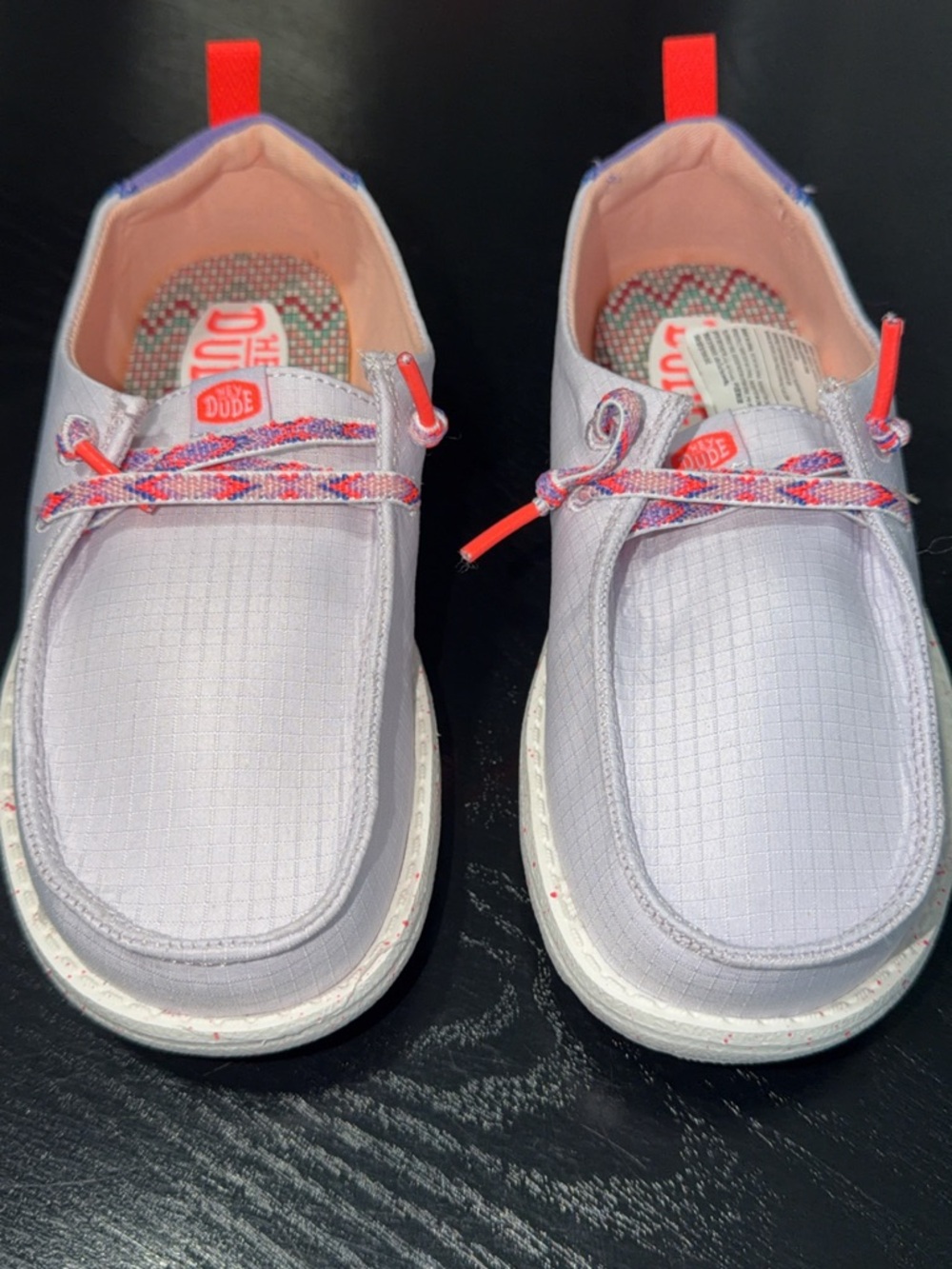 Hey Dude Kids Lilac Slip-On Sneakers with Coral Accents